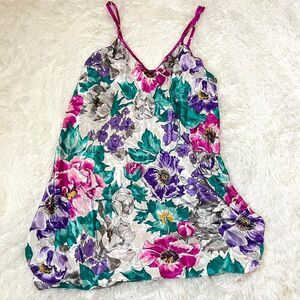VTG Floral Lingerie Slip Dress Size M Pink Teal‎ Purple Flowers